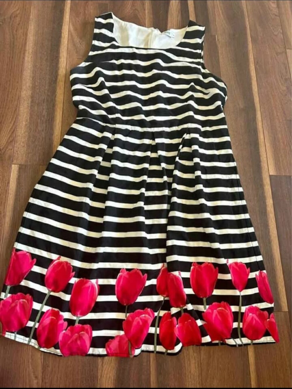 Ricki's Black & White Striped A-Line Dress with Pink Tulip Hem